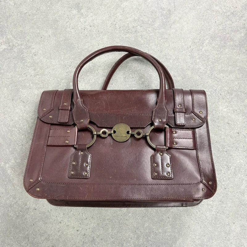 maroon brown Karen millen grunge briefcase handbag