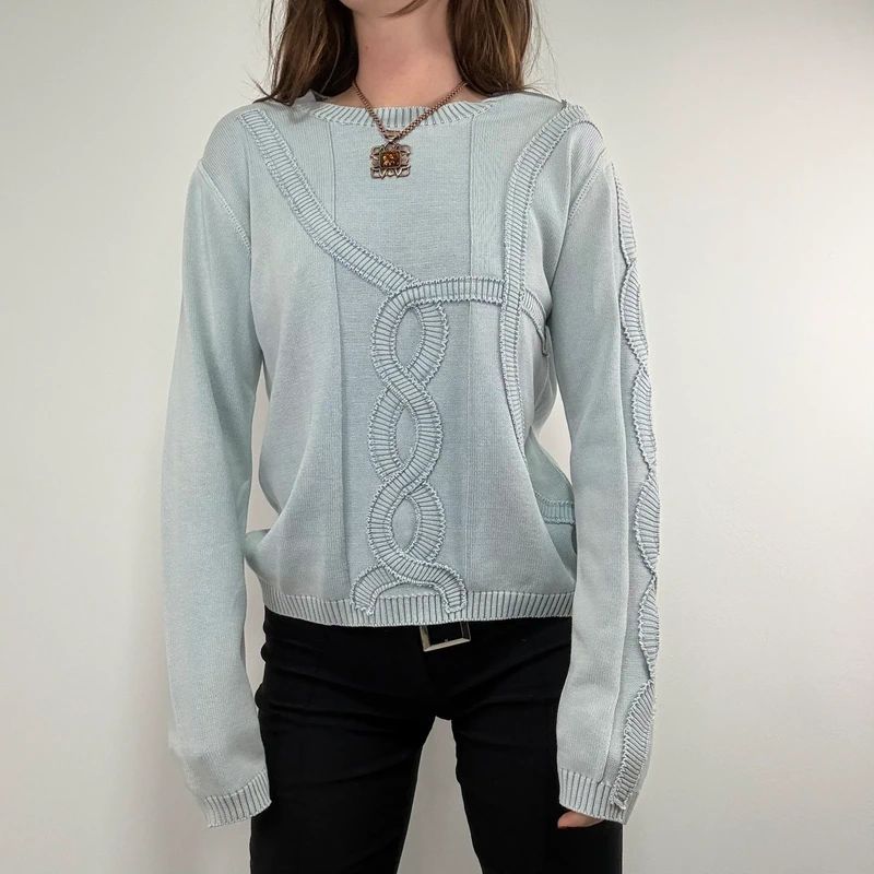 pale blue epaulette pleated embroidered jumper