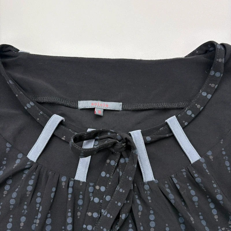 black wide neck belt loop 3/4 length sleeve polkadot t-shirt