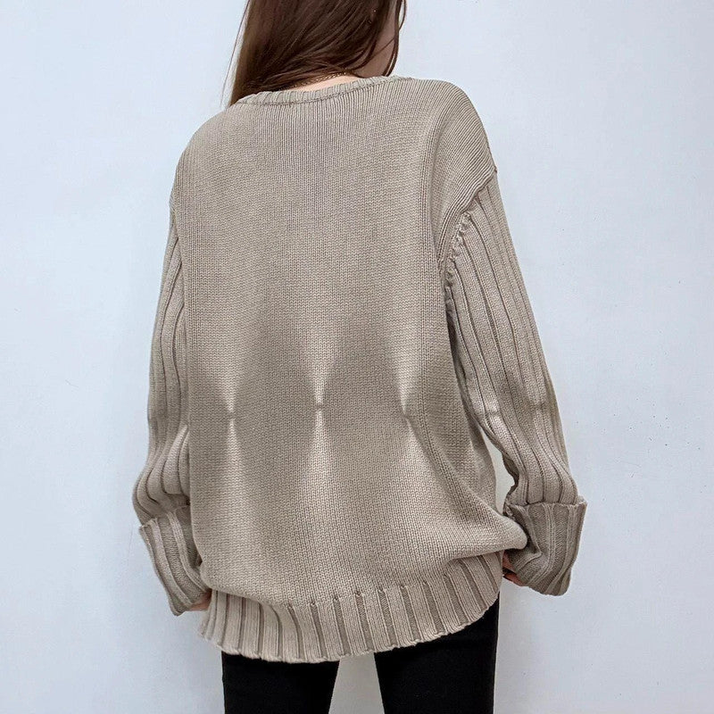 distressed chunky knit khaki rib jumper