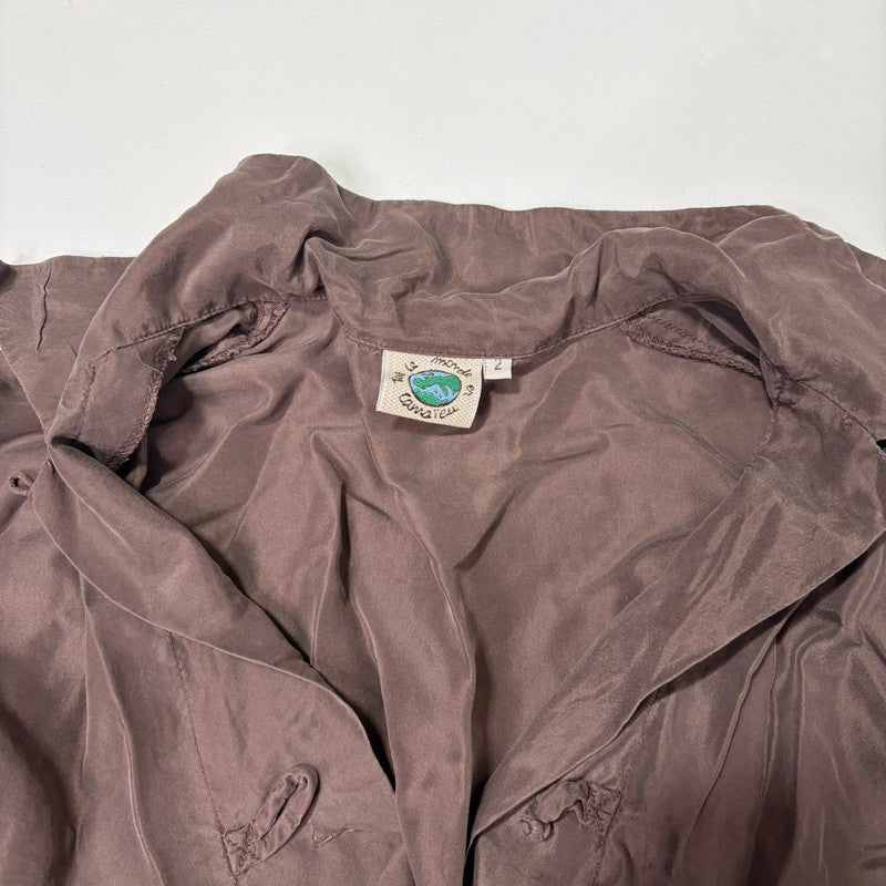 brown silk toggle shirt