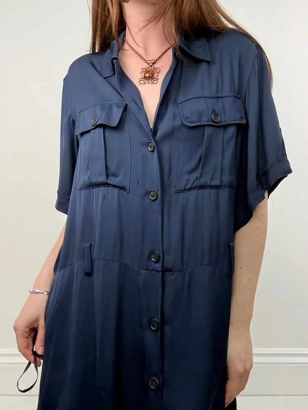 Navy satin Paul & Joe shirt dress