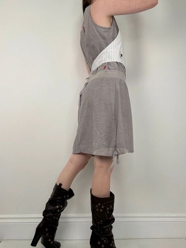 Grey pinstriped layered waistcoat dress