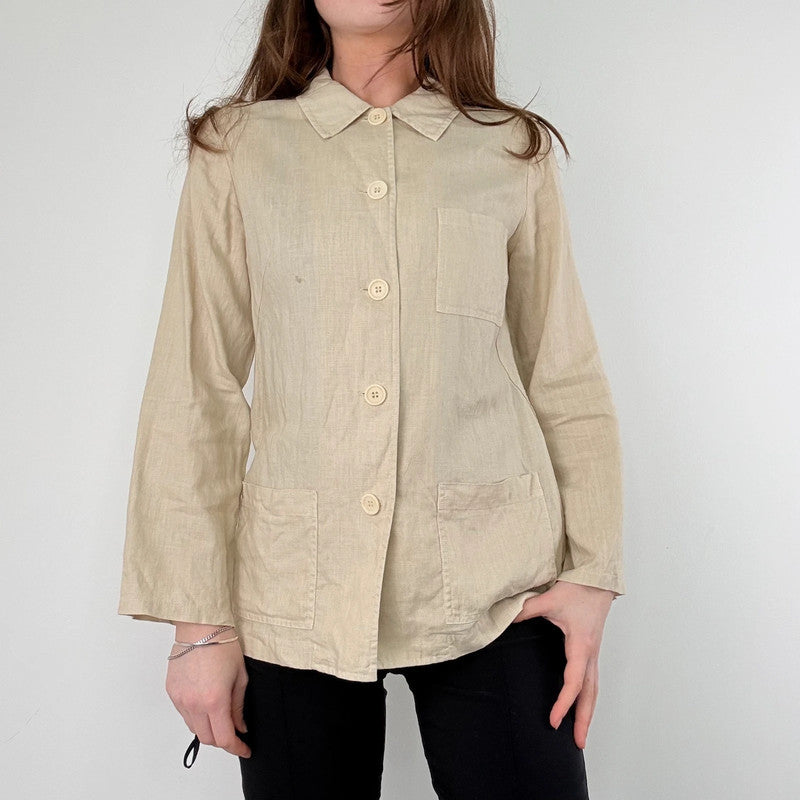tan linen button chore jacket