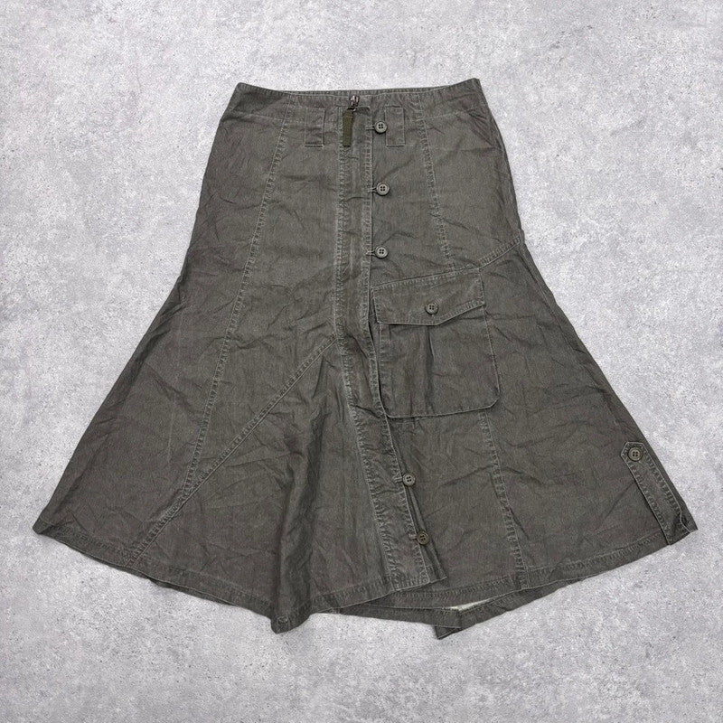 khaki cargo flare ruffle skirt