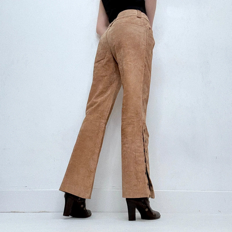 tan suede leather flared 70s trousers