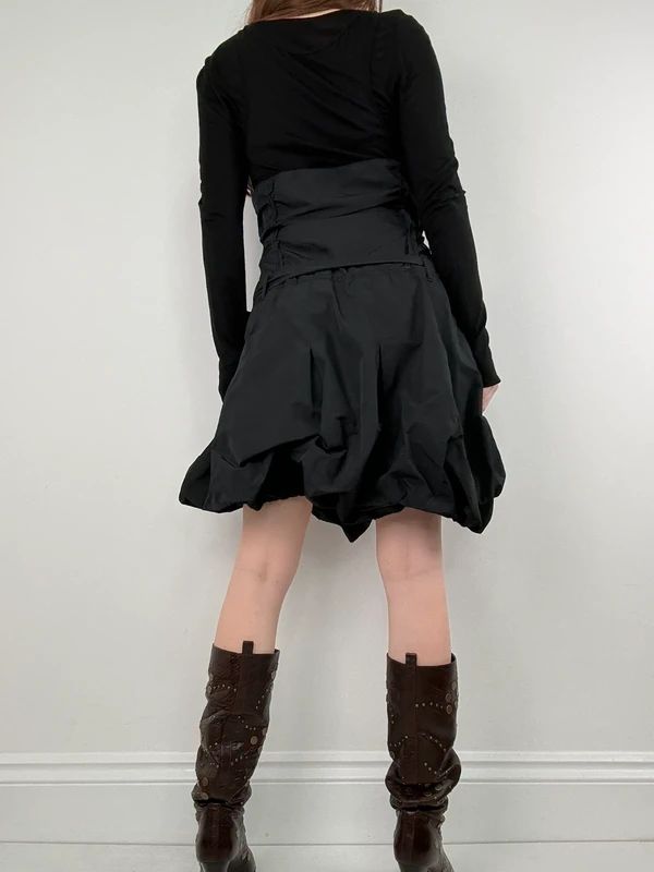 black grunge layered structured IKKS french midi dress