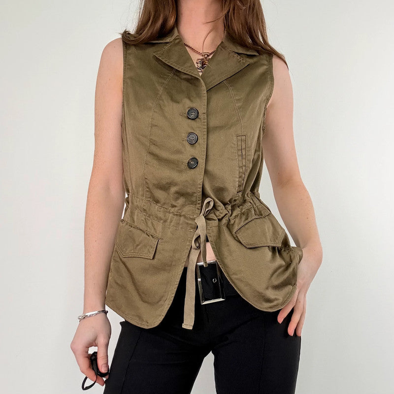 Khaki utility flared military waistcoat