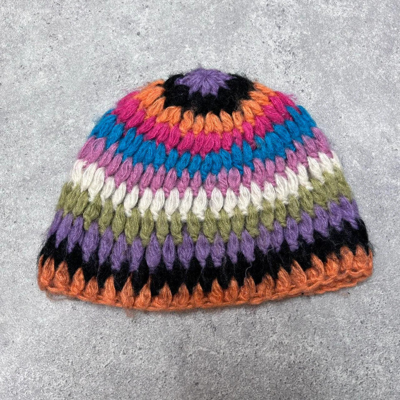 rainbow wool crochet beenie