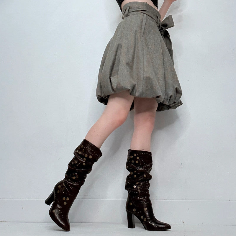 grey draped puff skirt