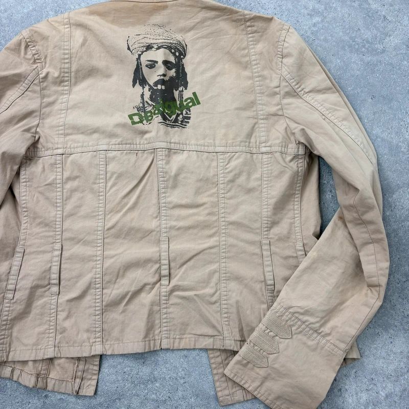 tan fitted panelled military jacket