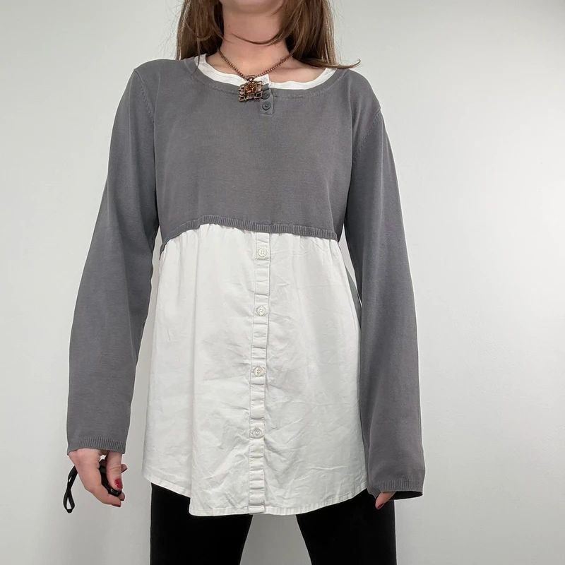 flared white shirt layered long sleeve top