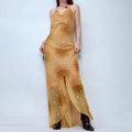 sheer gold bias cut maxi dress