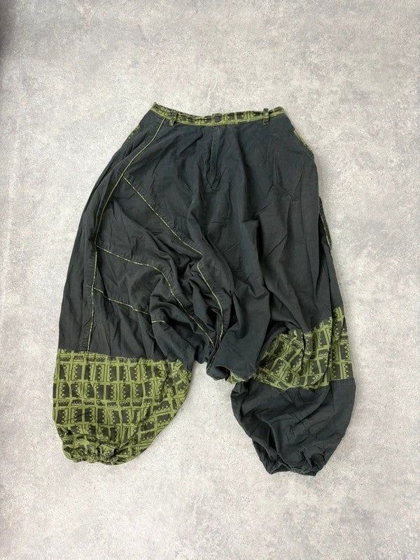 black cotton batwing puff harem trousers