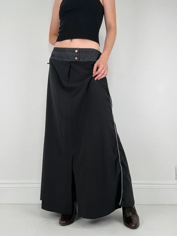 Black Cop Copine Paris maxi skirt with denim waistband