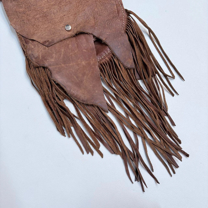 tan leather tassel boho bag