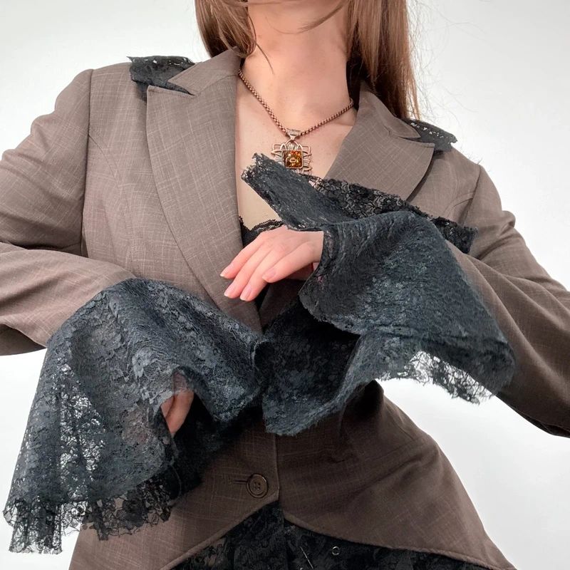 brown steampunk flared lace corset jacket