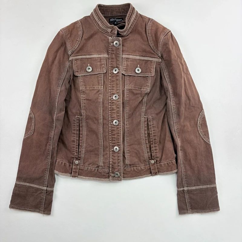 distressed brown cargo denim jacket