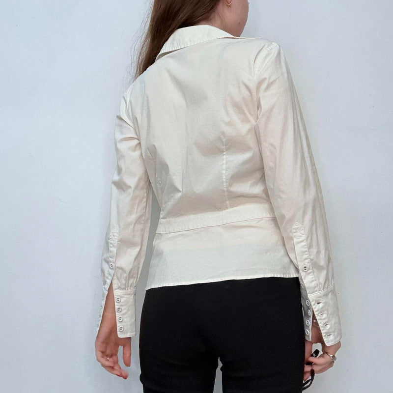 white ruffle fitted shirt