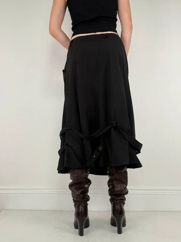 Black grunge a-line midi skirt