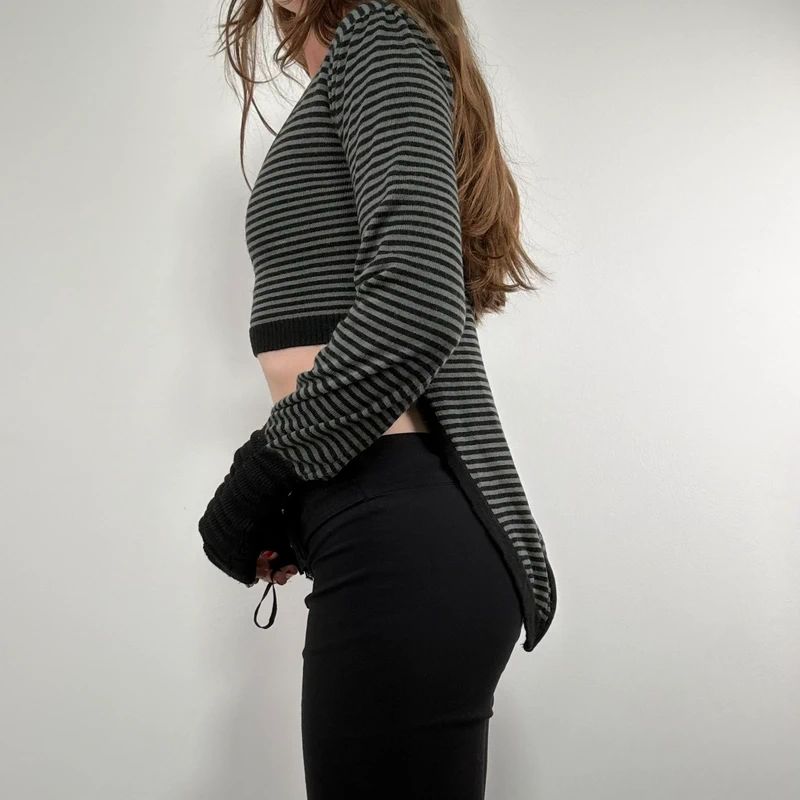 cropped pinstripe gathered engineered jumper