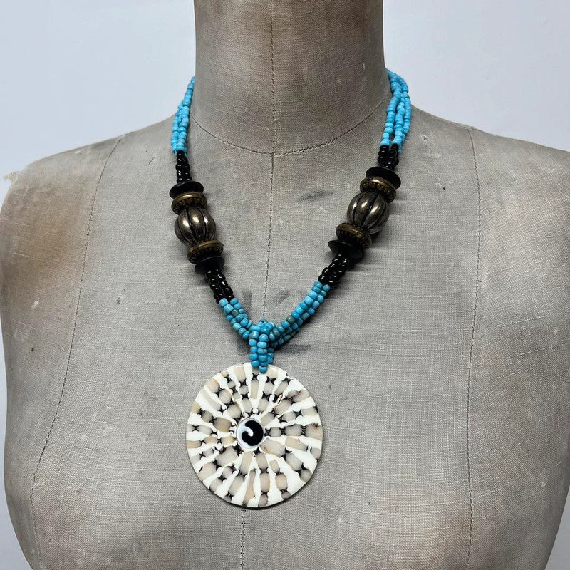 Boho hippie beaded shell necklace