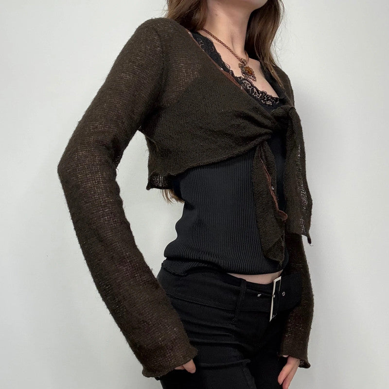 brown mohair knit cropped cardigan