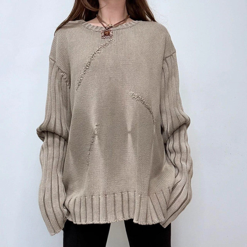 distressed chunky knit khaki rib jumper