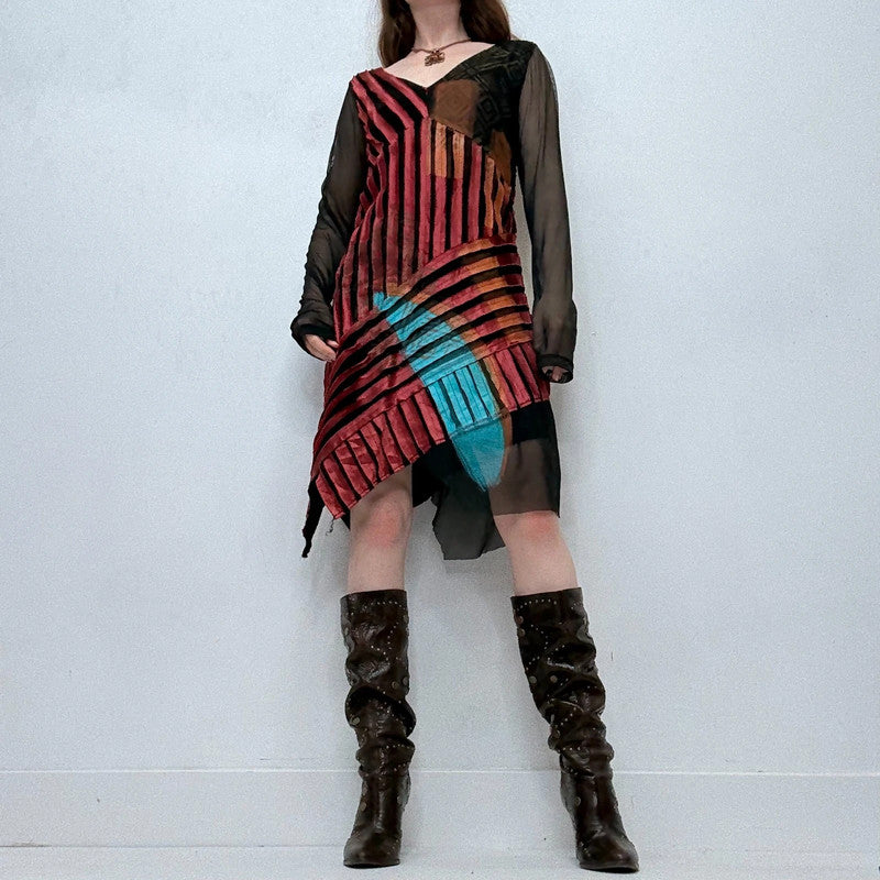 distressed asymmetric midi dress