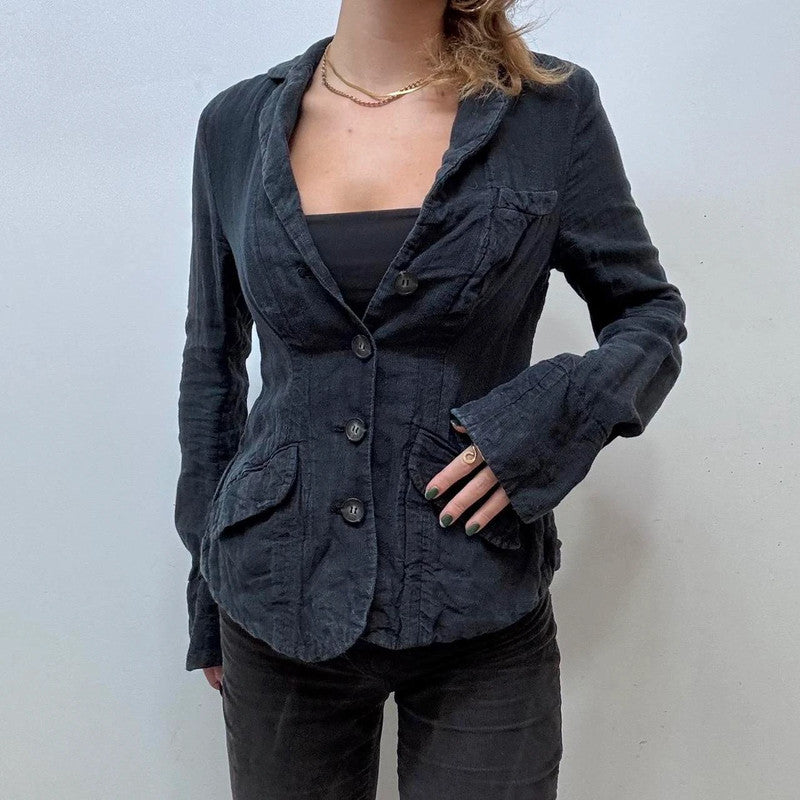 distressed black allsaints linen blazer jacket
