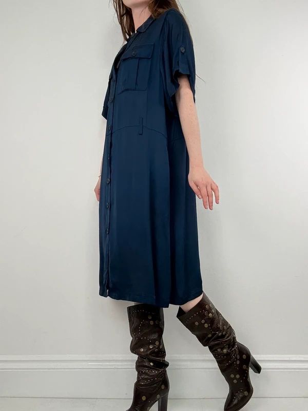 Navy satin Paul & Joe shirt dress