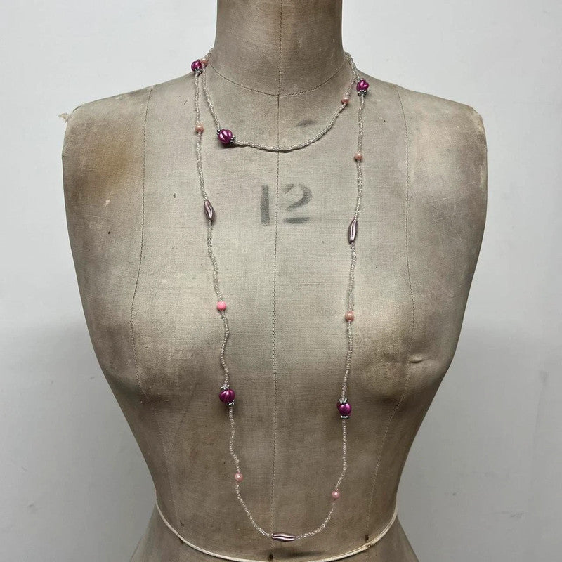 Long pink beaded necklace