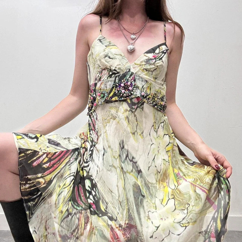 abstract floral bias midi dress