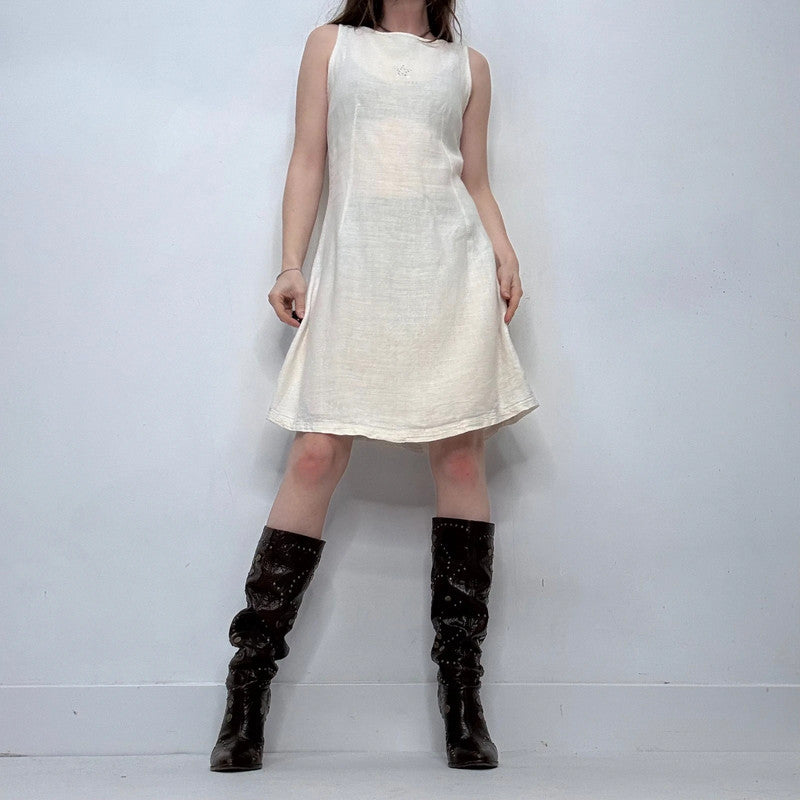 white linen aline midi dress
