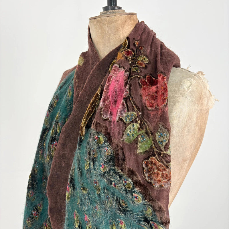 brown felt silk boho fairy scarf