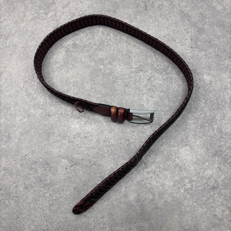 brown woven leather belt