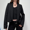 cropped black pinstripe asymmetric jacket