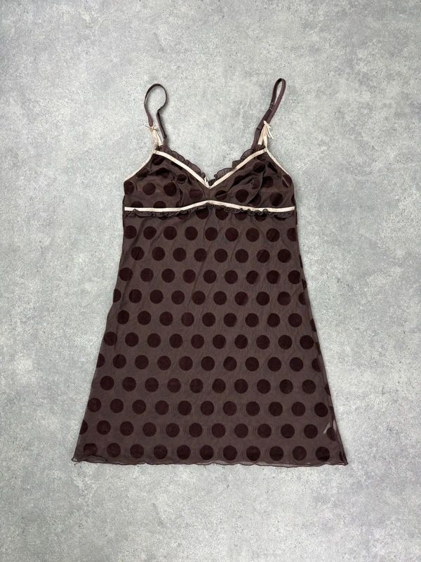 brown polkadot sheer mini slip dress