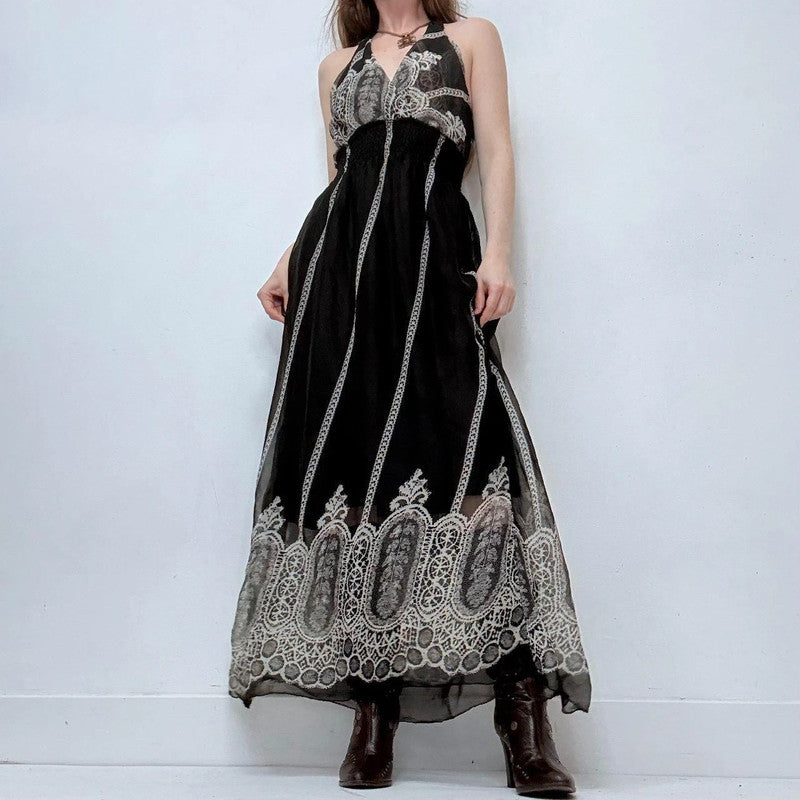 black paisley halter neck summer dress