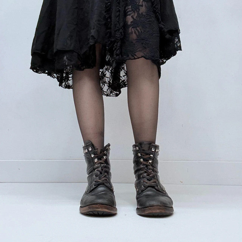 black studded leather biker boots
