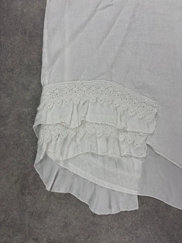 white linen lace asymmetric boho dress