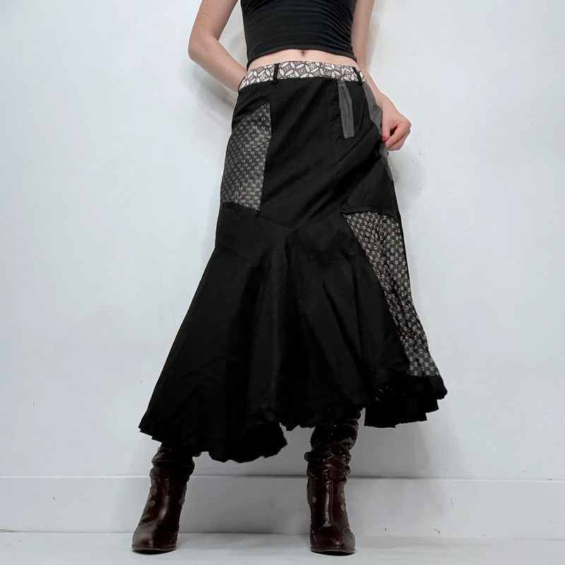 black polkadot patchwork maxi skirt