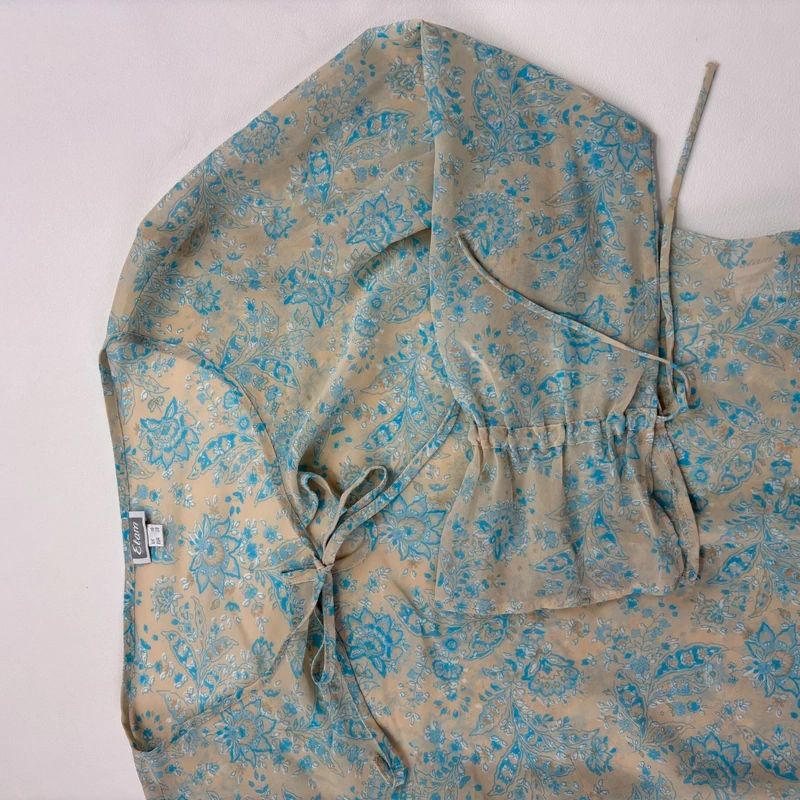 sheer floral flutter ETAM blouse with flare cuffs