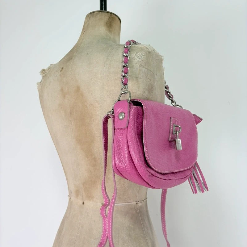 Pink leather chain shoulder bag