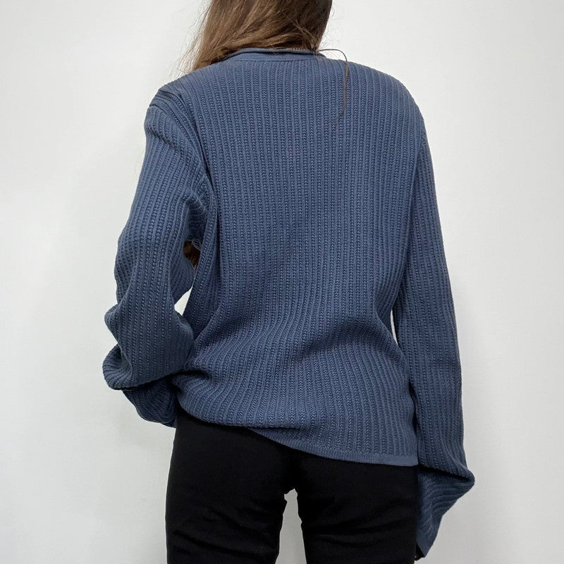 blue knitted military cardigan