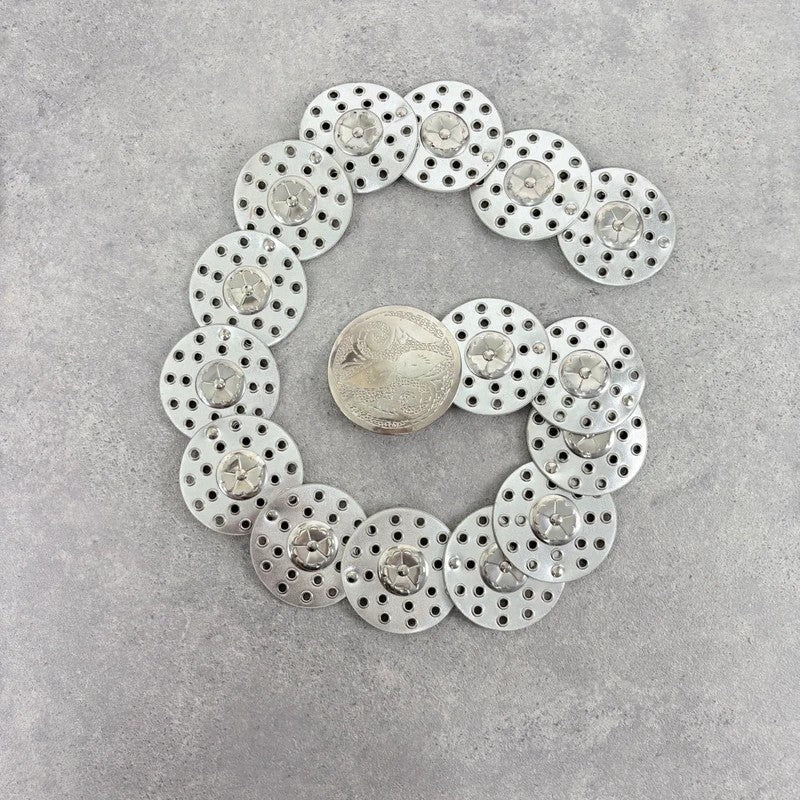 Silver leather studded circle belt
