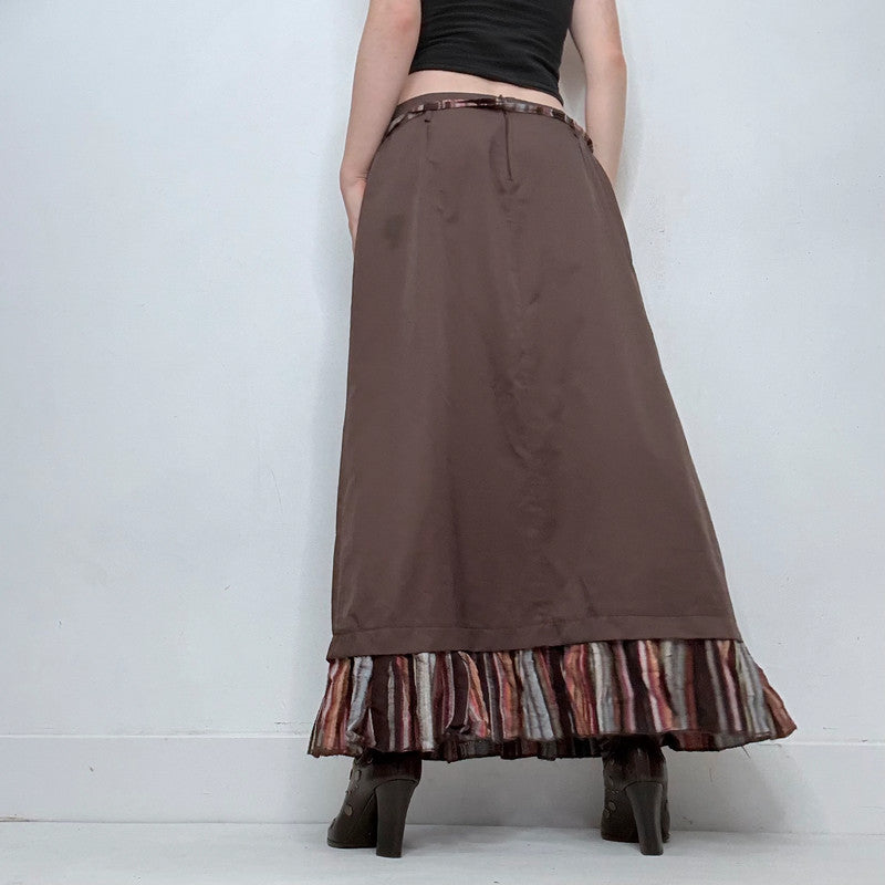brown flared maxi skirt