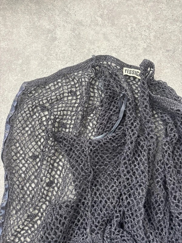 grey crochet sheer lace knit cardigan