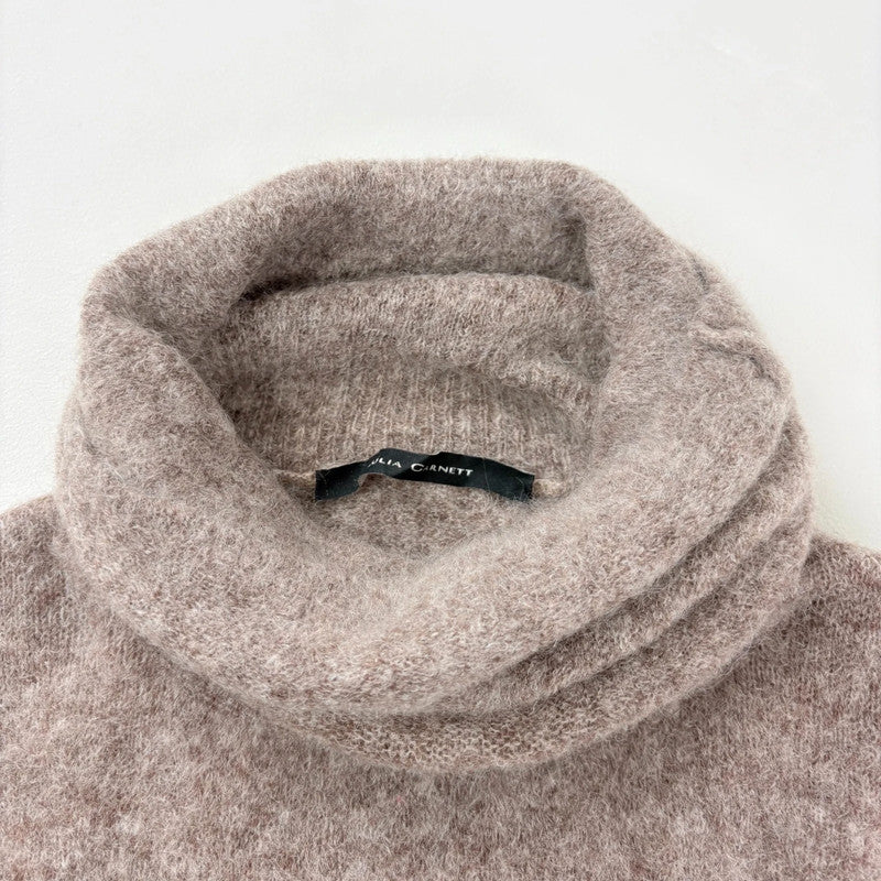 brown taupe fluffy knit mock neck