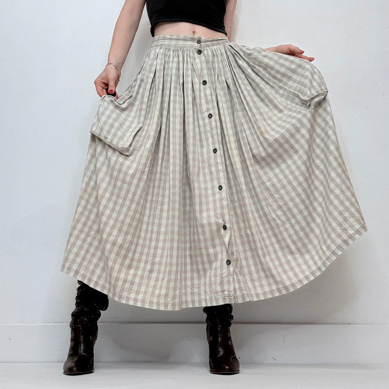 gingham checked flared maxi skirt